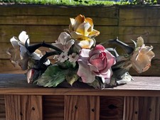 VTG cracks Centerpiece Capodimonte Italian Porcelain Roses Flowers 16x8x7"