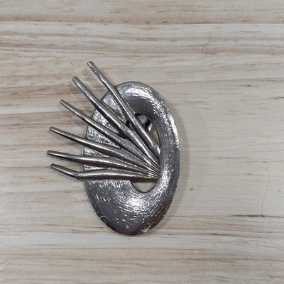 Unique Fan Flare Vintage Silver Tone Avant Garde Textured Earring (one only)