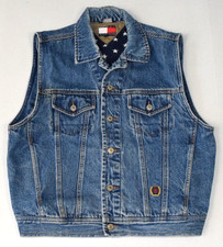 Vintage Tommy Hilfiger Denim Vest Size M 80s 90s Flag Logo Star Lining Hip Crest