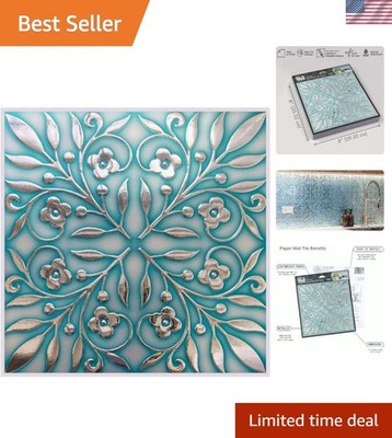 Transform Your Kitchen with 24-Pack 8x8 Teal & Silver Leaves Removable Tiles