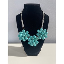 Turquoise Flower Necklace Silver Chain