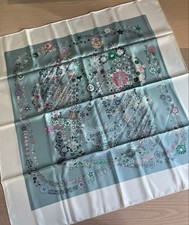 Hermes Scarf Brides de Gala en Fleurs 90 cm silk light blue Carre flower 35"