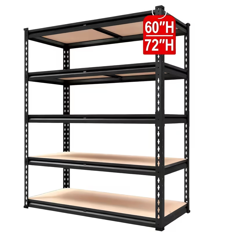 Heavy-Duty 5-Tier Metal Garage Shelving Unit | Dual-Size Adjustable (60H/72H), 2