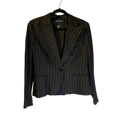 Lauren Ralph Lauren Women's Linen Pinstriped Blazer Jacket Size 8 Black Preppy