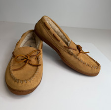Minnetonka Shoe Women 9 Leather Slip On Slipper Faux Fur Lined Moc Suede Core Ex