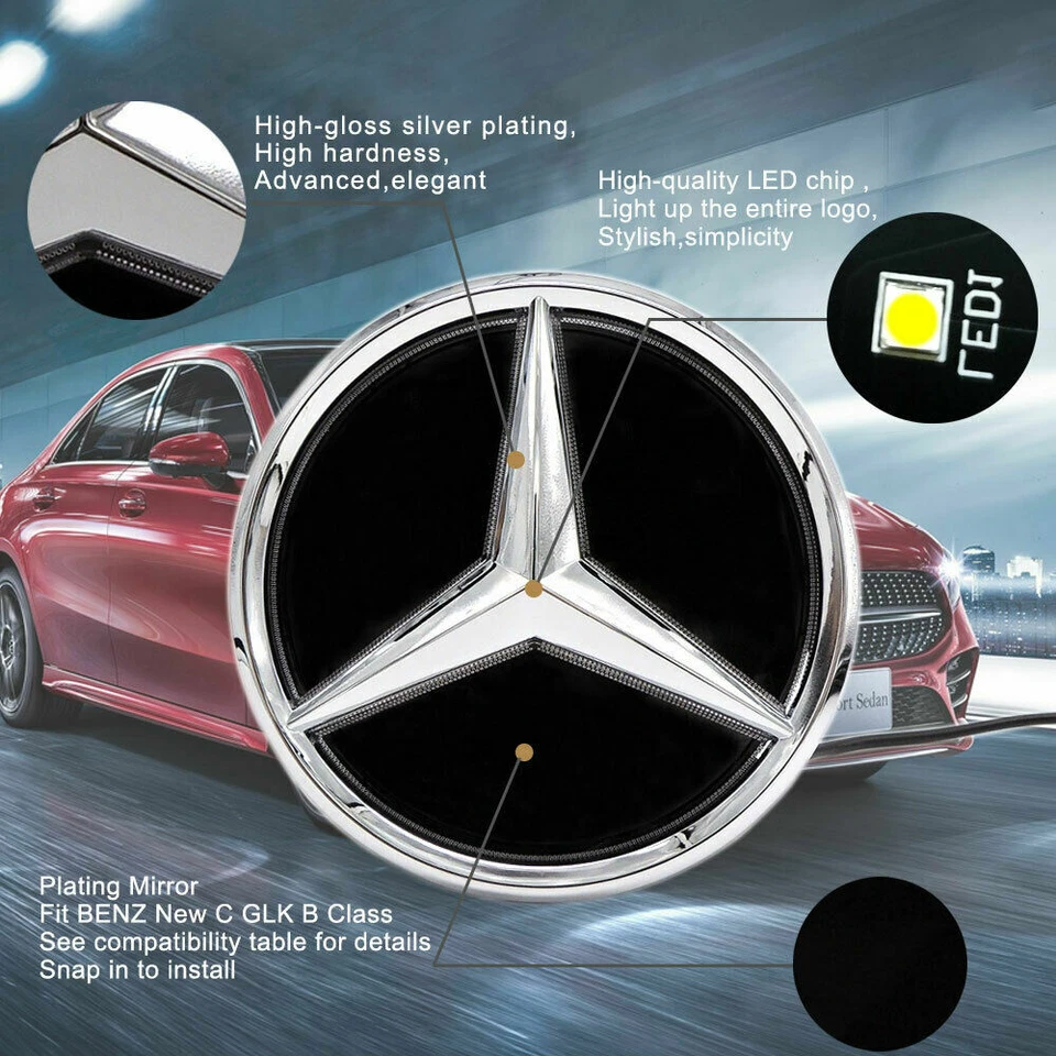 Espejo Coche LED Estrella Delantera Rejilla Emblema Luz Para Clase C W204 2007-14 Tipo Snap Foto 2 de 4
