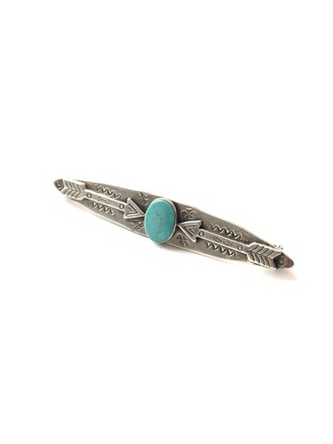 Vintage Navajo Sterling Silver Double Arrows Turquoise Brooch Pin - Picture 2 of 7