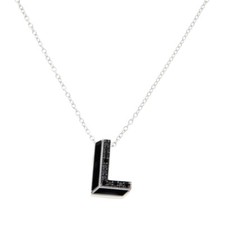 1/4 ctw Real Black Diamond L Initial Pendant ...