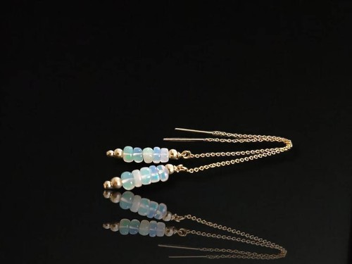 Ethiopian Opal October Birthstone Handmade Long Chain Threader Earrings Women - Picture 14 of 15