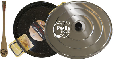 30cm - 42cm Induktion Paella Pfannenset ''PATA NEGRA'' + Deckel + Geschenk - Holzspatel 