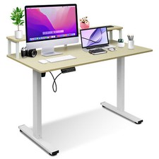 47 x 24 Inch Adjustable Standing Desk Computer Office Table Wood w/ Power Strip