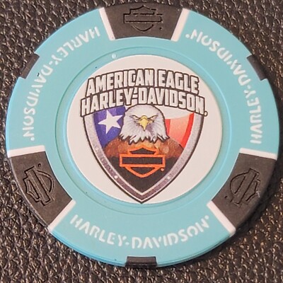 AMERICAN EAGLE HD ~ TEXAS (Aqua/Black Full Color) Harley Davidson Poker Chip