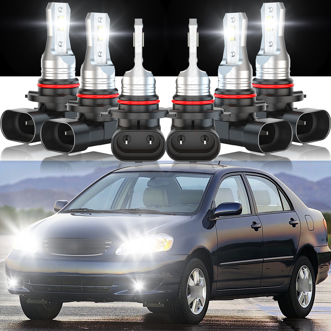 Car LED Headlight + Fog Lights Bulbs Combo 6000K For Toyota Corolla 2005-2008