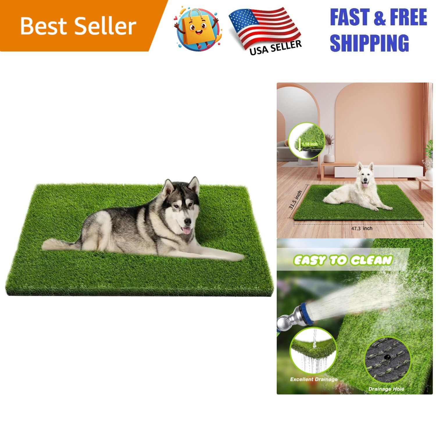 Durable 47.3" x 31.5" Artificial Grass Mat for Dogs – Potty Training Solution