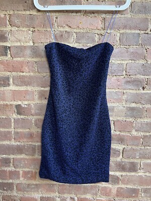 meshki Blue Metallic Cheetah Pattern Bodycon Dress Size S