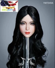 1/6 Female Head Black Hair Blue Eyes YMT049A for12''  female figure Phicen ❶USA❶