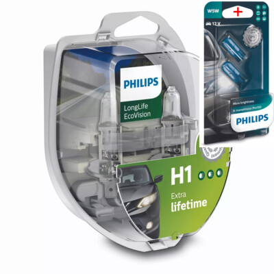 Philips H1 12V 55W P14.5s LongLife EcoVision 2pcs +W5W XV