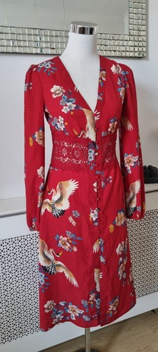 Boohoo Red Victorian Oriental Chinese Japanese Fusion Crochet Dress Size 8 - Picture 2 of 8
