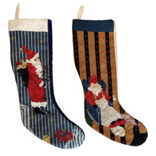22" Santa Claus Vintage Needlepoint Christmas Stockings - Set of 2