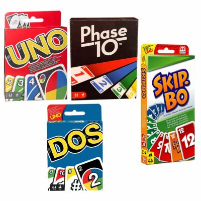 [9,50 /Stk] SPAR-SET Mattel-Kartenspiele: UNO, Skip Bo, Phase 10 & DOS