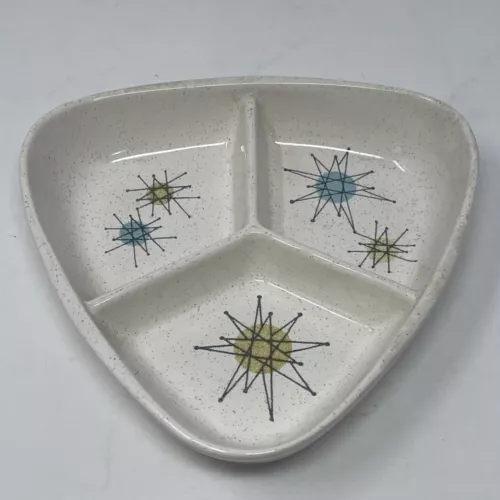 Franciscan Atomic Starburst 3 Part Divided Relish Dish Excellent 1954-1958