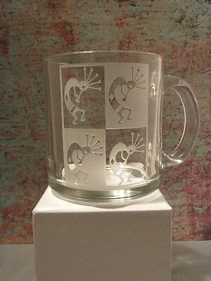 Kokopelli Clear Etched Glass Coffee Mug Flute Player Native American Design  | eBay