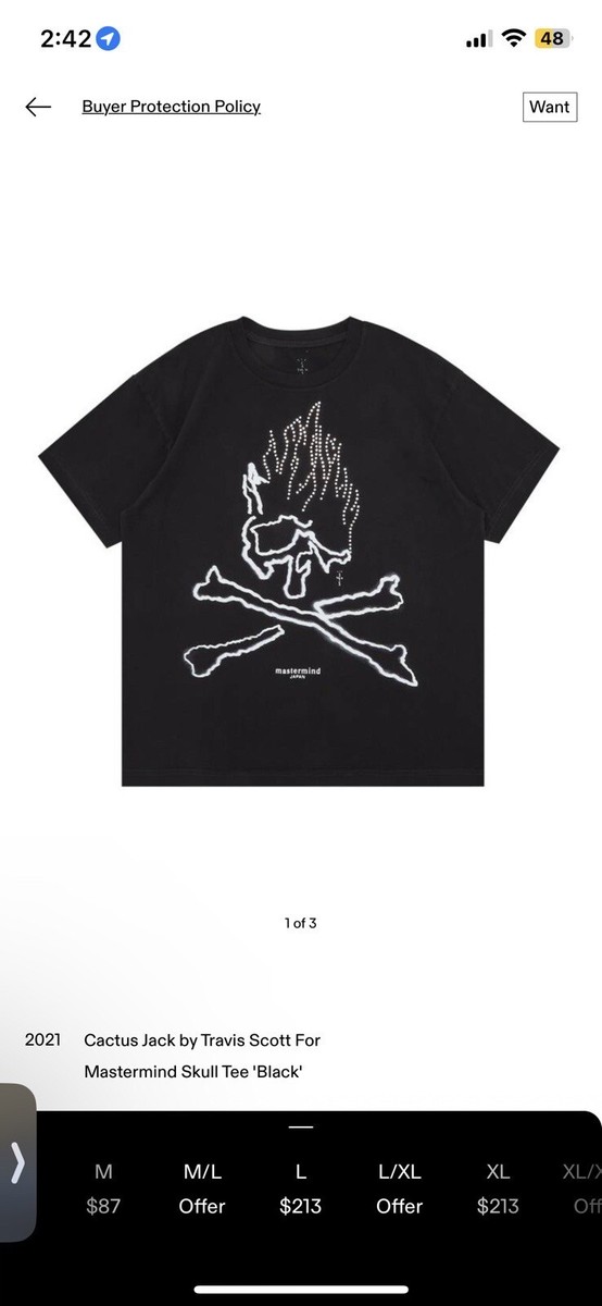 Travis Scott Cactus Jack For Mastermind Skull T-shirt Black