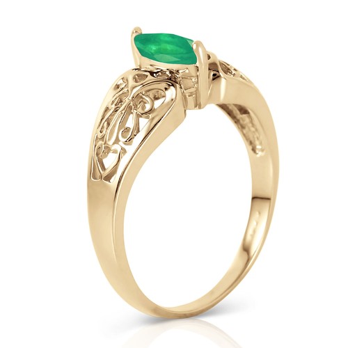 18K. SOLID GOLD FILIGREE RING WITH NATURAL EMERALD - Picture 7 of 21