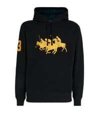 Polo Ralph Lauren Hoodie in Black with Gold Embroidered Triple Pony 3 Design