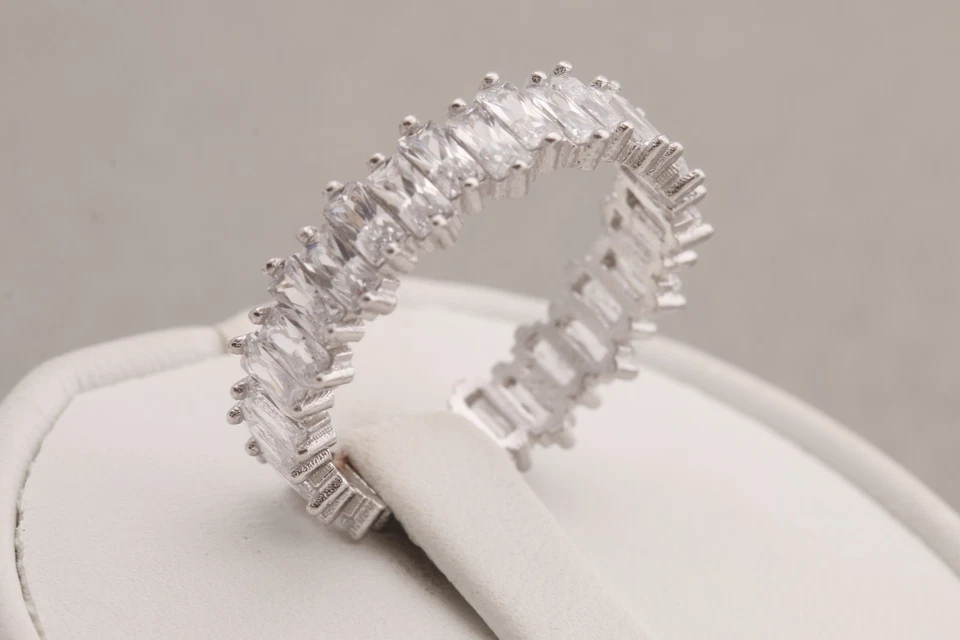 Jewelry Baguette Topaz Rhodium 925 Sterling Silver Band Ring Size 4.5 and 6.5 - Image 4 of 4