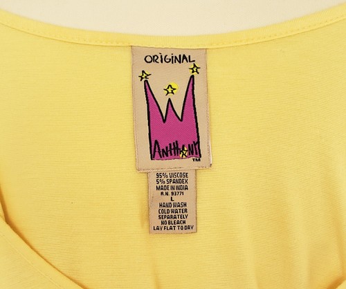 Blusa Top Antthony NUEVA Amarilla Sólida, Flutter Mariposa Manga Cinturón Mujer Grande - Imagen 5 de 5