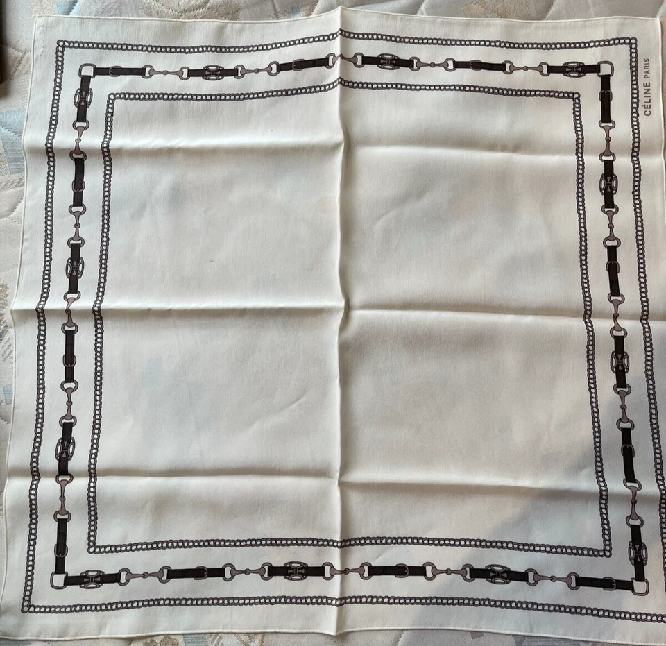 Echarpe Foulard Carré SOIE Luxe France Céline Paris Vintage 120x30cm Beige - Photo 1/1