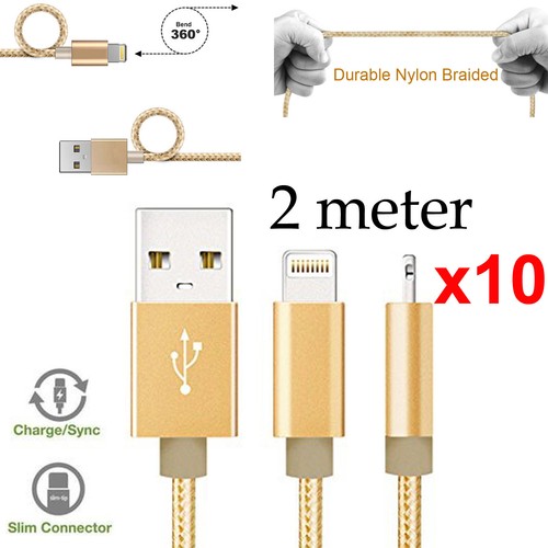 10 2m para Apple iPhone 7 8 SE X 11 12 Pro Max XR iPad Nylon Cargador de Datos Cable - Imagen 1 de 4