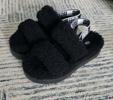 Ugg OH FLUFFITTA Shearling Slingback Sandals Black Sz 9