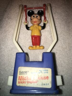 Vintage 70's Walt Disney Tricky Trapeze Push Button Toy Mickey