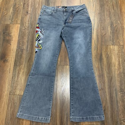 Ed Hardy Y2k 2000s NYC Eagle Slim Flare Jean Sz 34 New With Tags