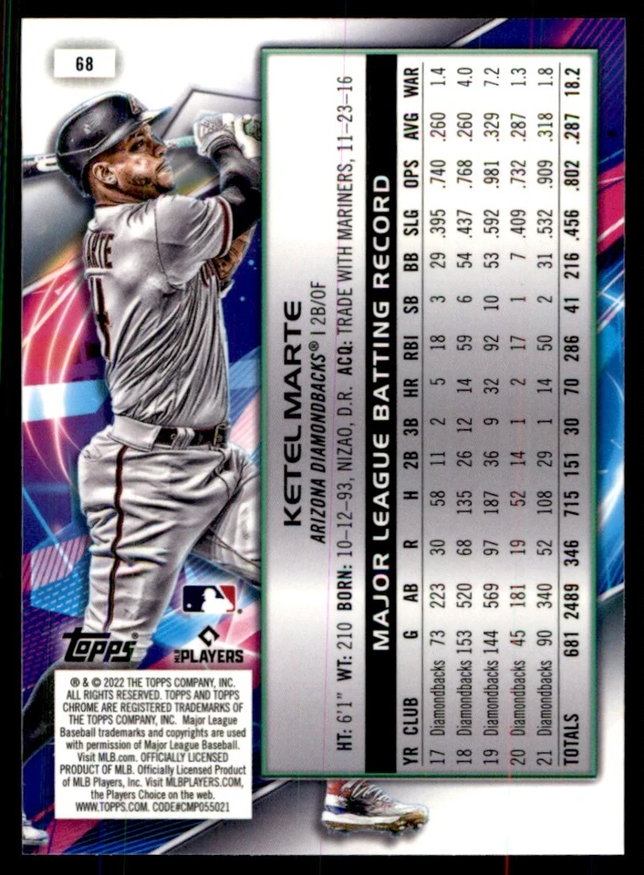 2022 Topps Cosmic Chrome Ketel Marte #68 - Image 2 of 2