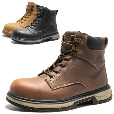 Men Work Boots Ankle Chukka Safety Shoes Steel Toe Leather Construction  Boots