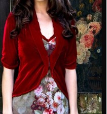 Nancy Mac Red Velvet Silk Tea Jacket Ruched Sleeves Size 12-14 Best Price On Net