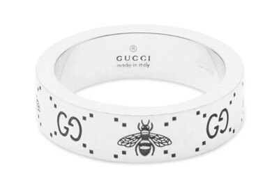 GUCCI 'GG and Bee Engraved Ring' Sterling Silver Unisex 6mm
