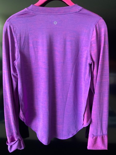 Miss Behave Fit Long Sleeve Shirt Sz 14 youth NWOT Blue Purple pink Side slits m - Picture 2 of 5