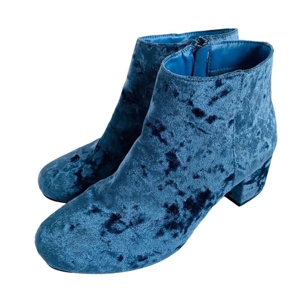 Qupid Studio 54 Disco Blue Suede Shoes 8 Block Heel Ankle Boots Blue 70s Booties - Image 3 of 4