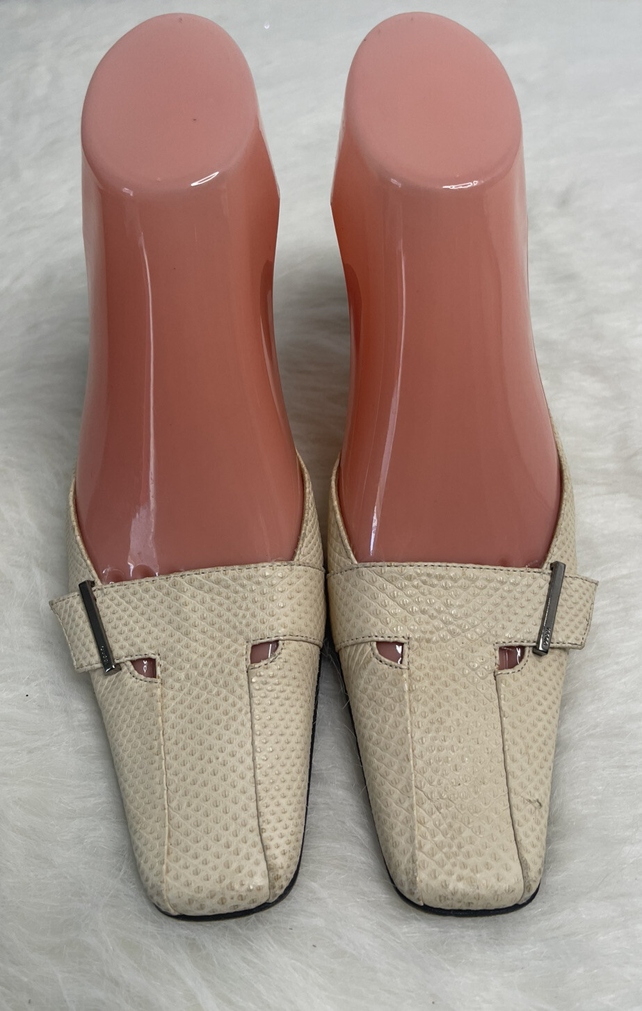 gucci vintage beige karung snake mule heels 38C Gem