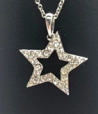 Sterling Silver 925 CZ Pave Channel Set Star Pendant Night Sky Necklace 18"