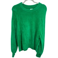 Aerie Fuzzy Sweater Kelly Green Long Sleeve Crew Neck Cozy Knit Top Size S P