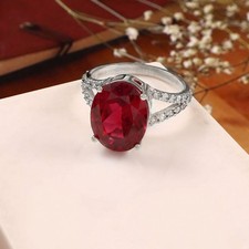Natural Mozambique Red Ruby Diamond Halo Statement Ring For Anniversary