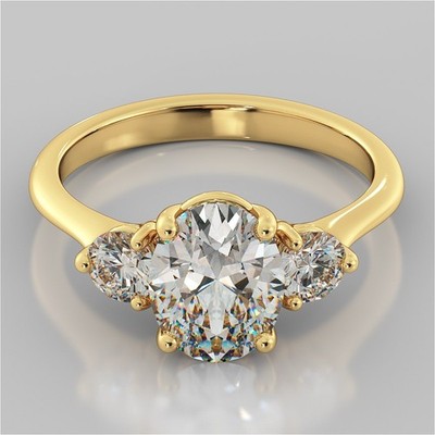 2.60 Ct Oval Cut Lab Created Diamond Engagement Ring 14K Solid Yellow Gold B