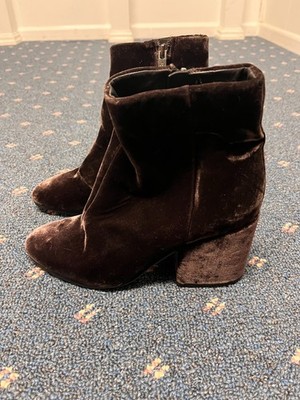 Sam Edelman Womens Sz 6M Tayla Brown Velvet Side Zip Block Heel Booties Logo Fal