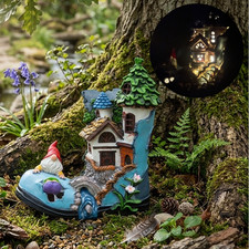 Solar Boots Shoe House Garden Ornament Fairy Cottage LED Light Outdoor Decor