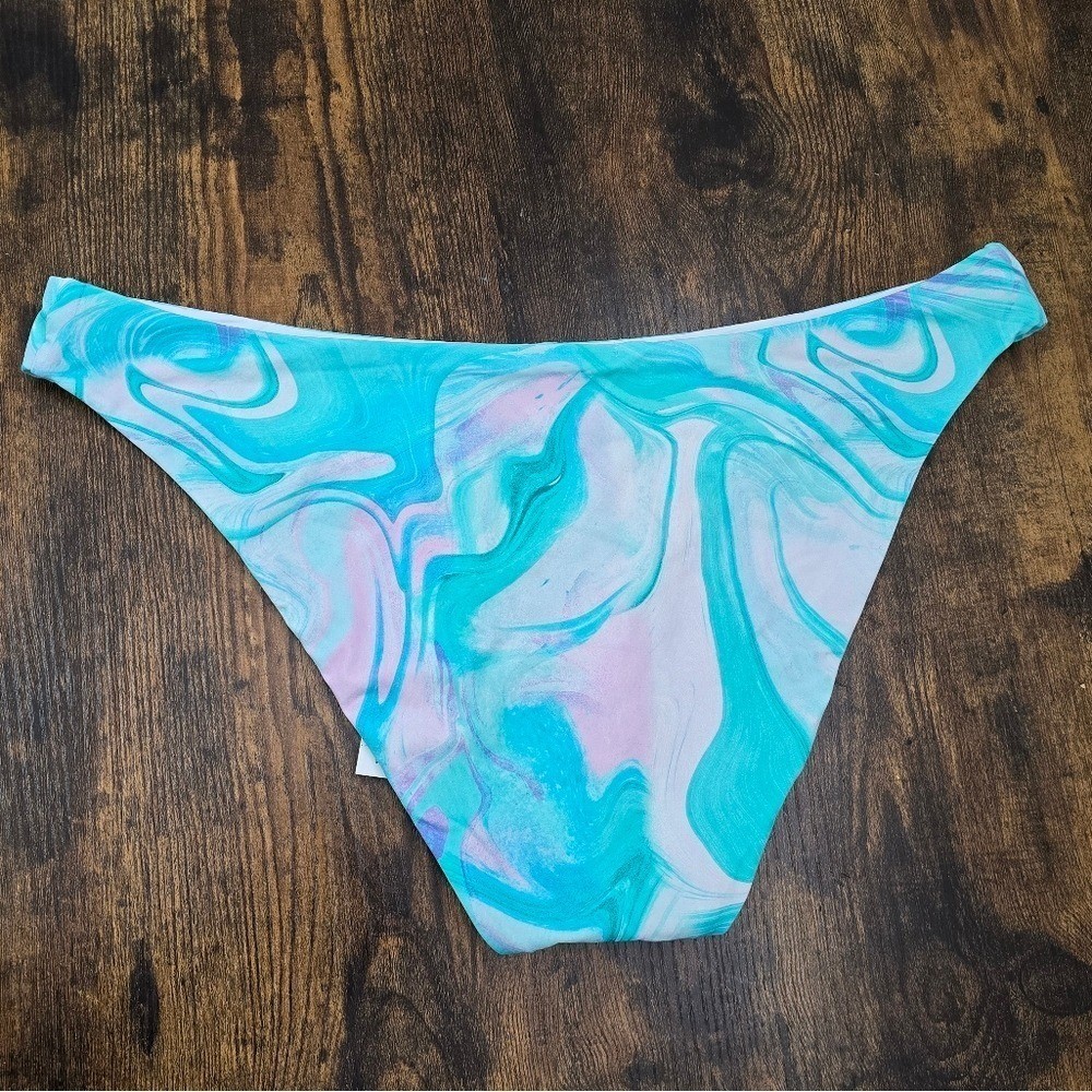 AQUA Swim Turquoise Multi Color Swirl Pattern Bikini Swim Bottom Size XL